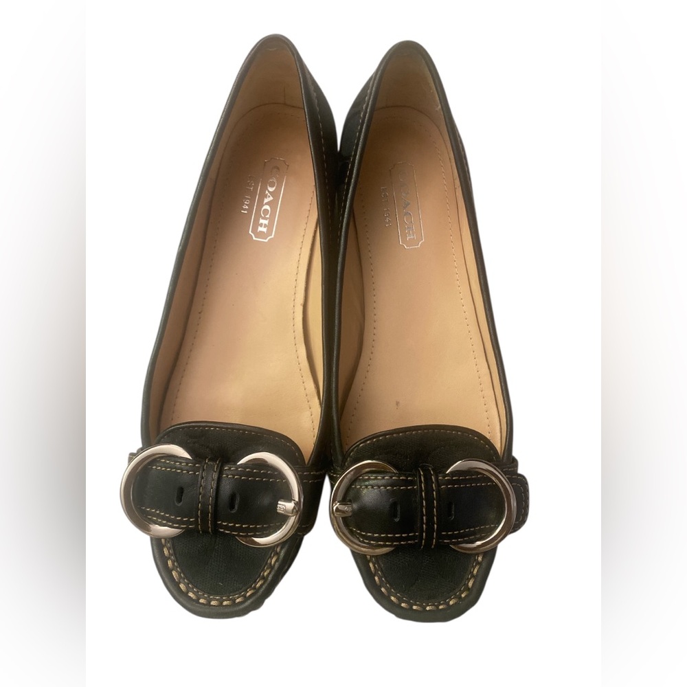 Coach Black Leather Monogram Moccasins GUC 7M